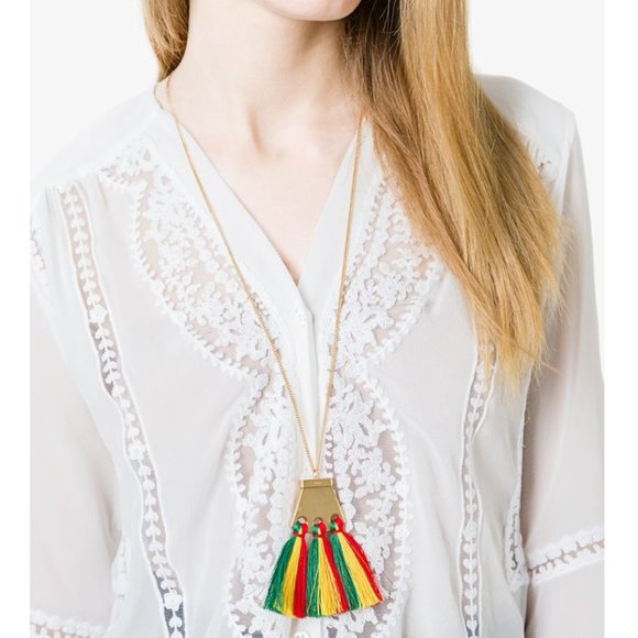 Chloe Jewelry - CHLOE Red Multi Janis Pendant Tassel Necklace NEW